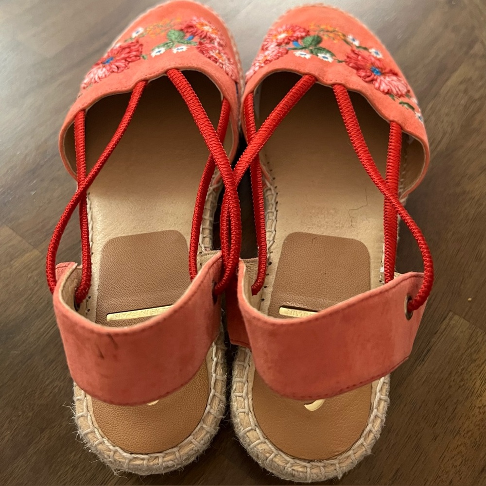 Kanna Elissa Floral Embroidered Coral Espadrille Wedge Sandals Size 9-9.5 (40) - Picture 4 of 15
